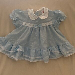 Vintage Blue Baby Dress with Lace Trim